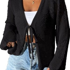 Chic Black Tie-Front Cardigan